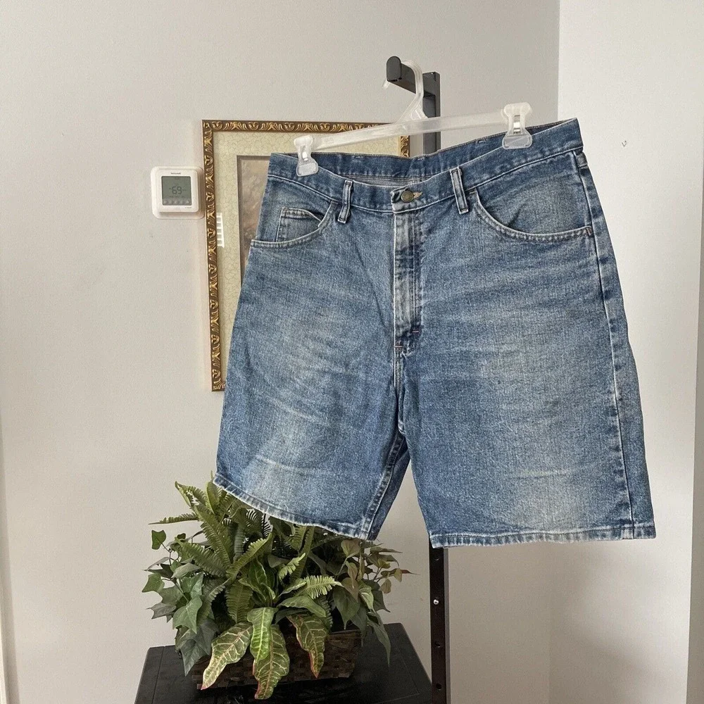Wrangler Men Denim Jean Short 5 Pockets Relaxed Fit Cotton Size 36 Blue Inseam 9
